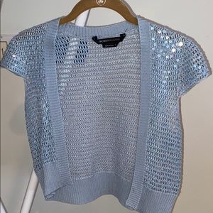 BCBGmaxazria baby blue sequin crochet shrug